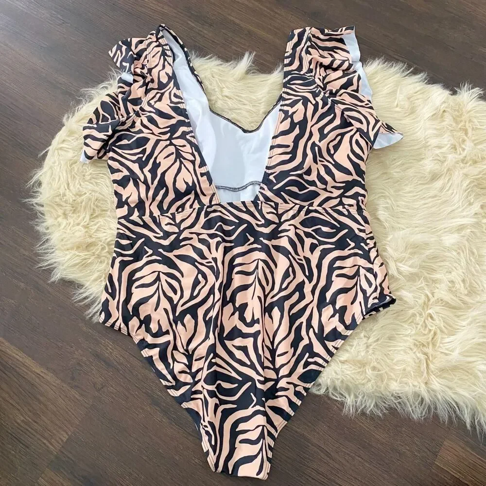 NWOT Chic Soul Spending My PTO Swimsuit, Zebra pattern Size 3XL